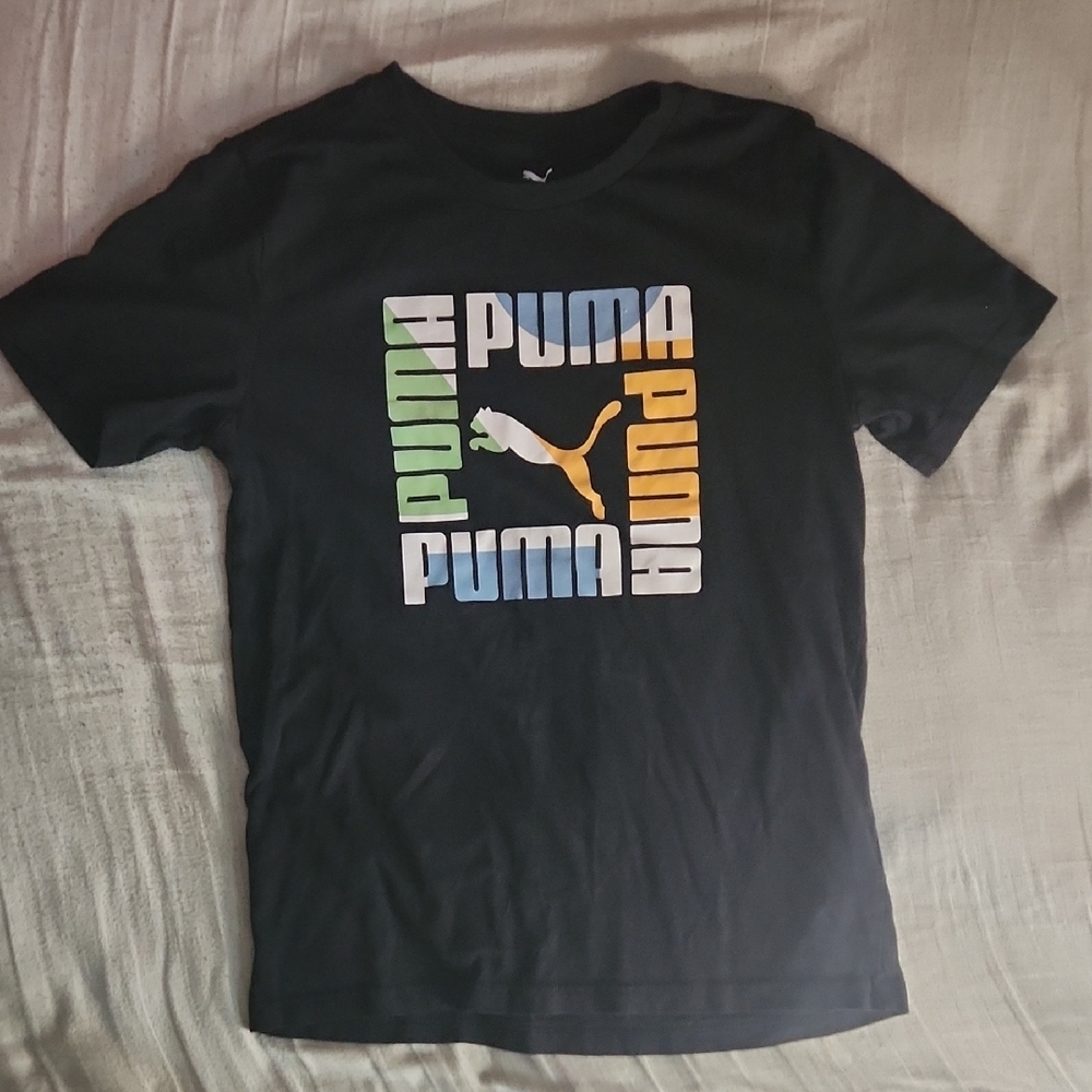 Puma Kids Black Short Sleeve Tee with Multicolor Logo